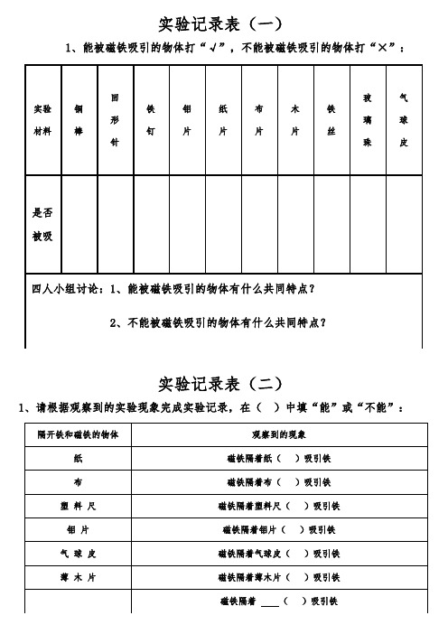 磁铁有磁性实验记录表