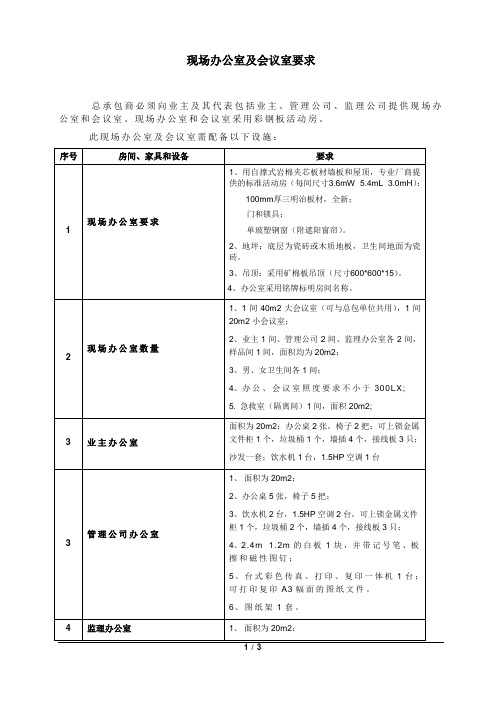 施工现场办公室及会议室要求