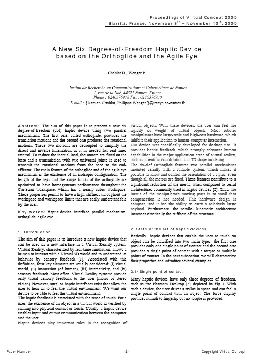 A New Six Degree-of-Freedom Haptic Device based on the Orthoglide and the Agile Eye