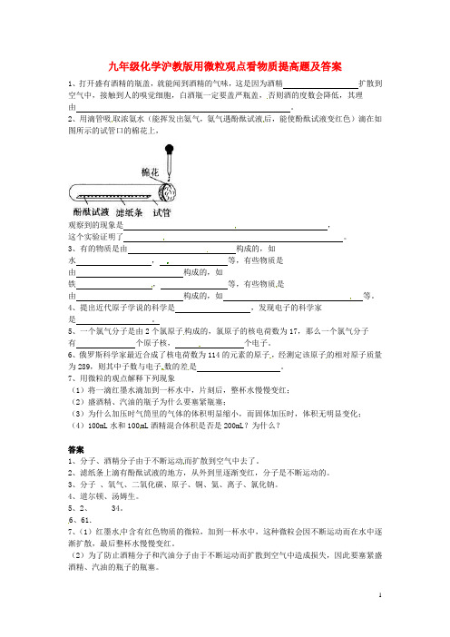 九年级化学全册 第三章 物质构成的奥秘《用微粒观点看物质》拓展提高 沪教版