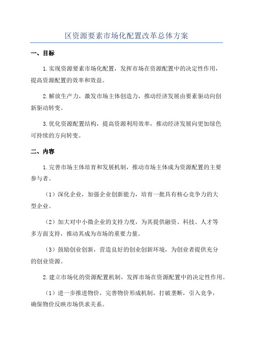 区资源要素市场化配置改革总体方案