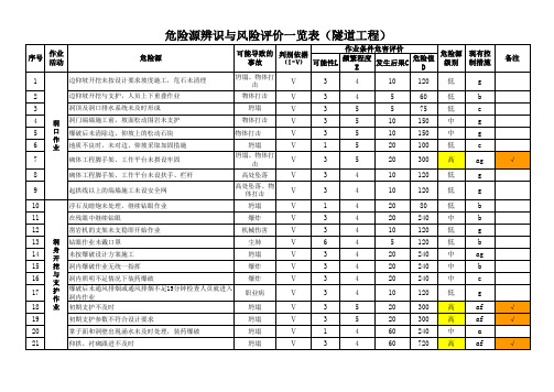 危险源辨识与风险评价表(隧道工程)