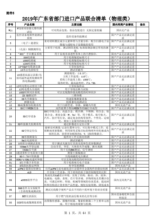 广东省部门进口产品联合清单(物理类)