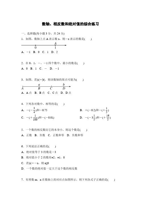 数轴、相反数、绝对值及综合练习