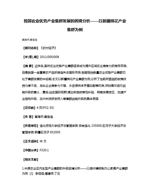 我国农业优势产业集群发展的困境分析——以新疆棉花产业集群为例