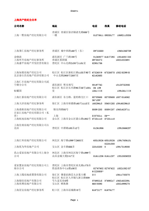 上海房地产经纪公司名录