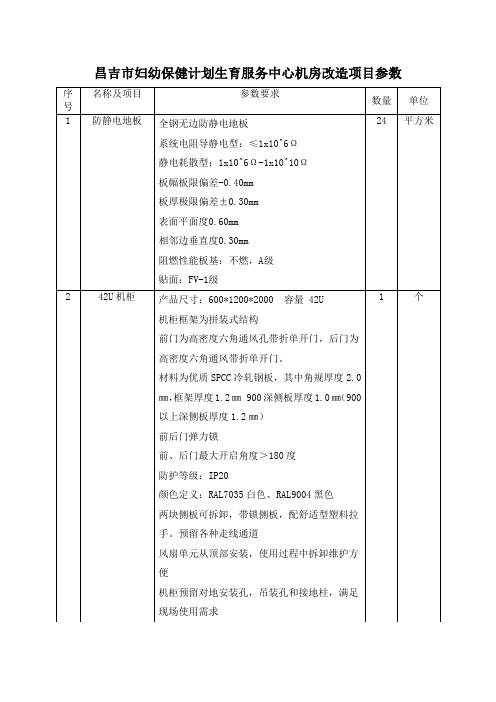 昌吉市妇幼保健计划生育服务中心机房改造项目参数