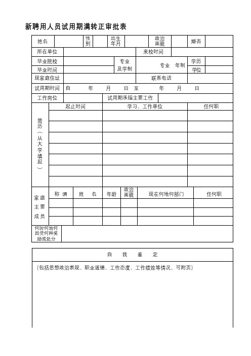 新聘用人员试用期满转正审批表【模板】