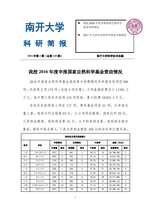 2016年第2期(总第148期)南开大学科学技术处编