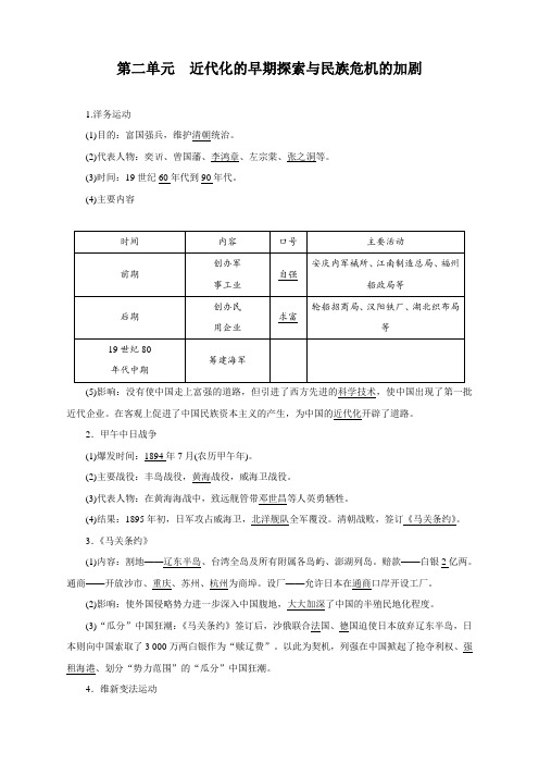 最新部编人教版八年级历史上册速记手册第2单元《近代化的早期探索与民族危机的加剧》知识点