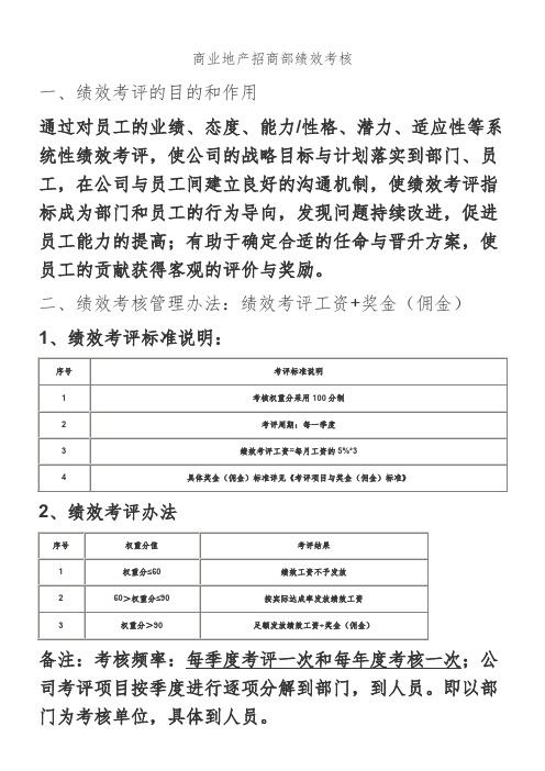 商业地产招商部的绩效考评