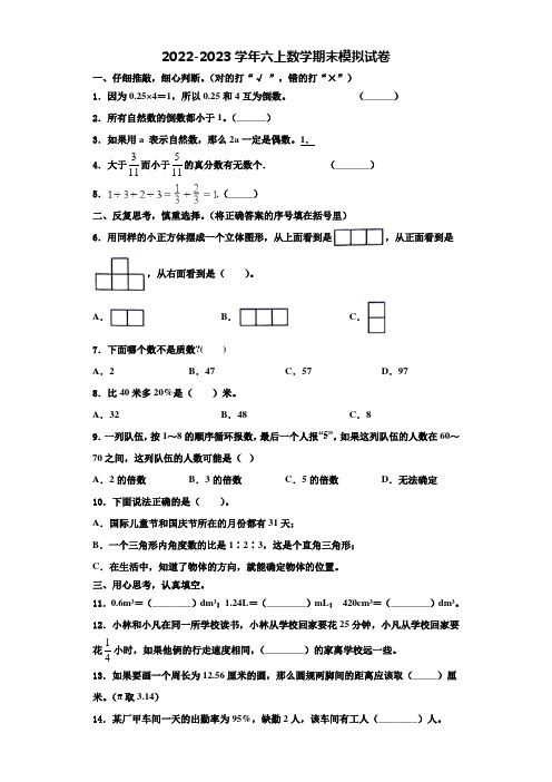 2022-2023学年北京市丰台区六年级数学第一学期期末复习检测模拟试题含解析