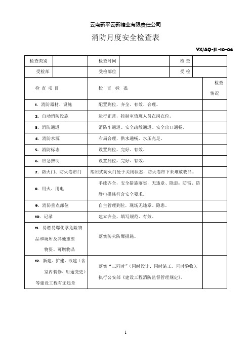 消防月度安全检查表