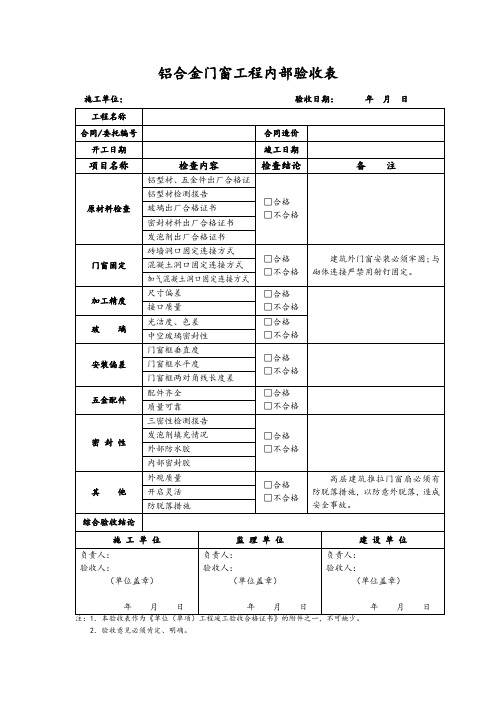 铝合金门窗工程内部验收表(1页)