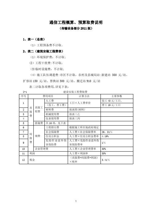 通信工程概算、预算取费说明(传输设备部分)