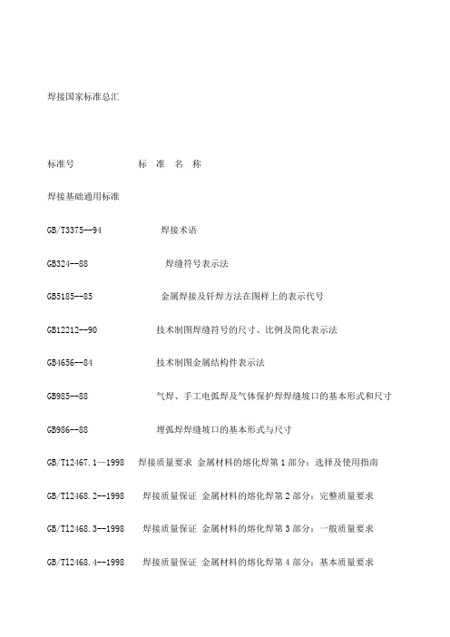 焊接国家标准总汇