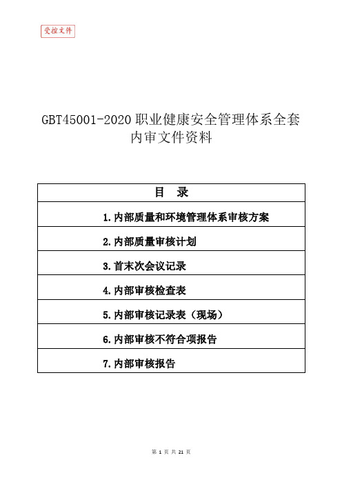 GBT45001-2020职业健康安全管理体系全套内审文件资料