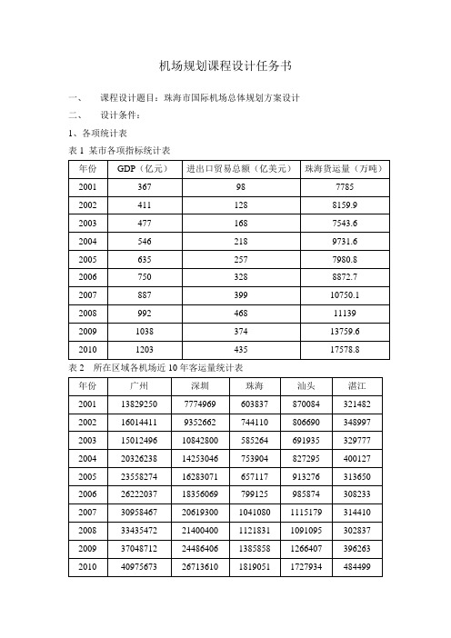 机场规划课程设计任务书