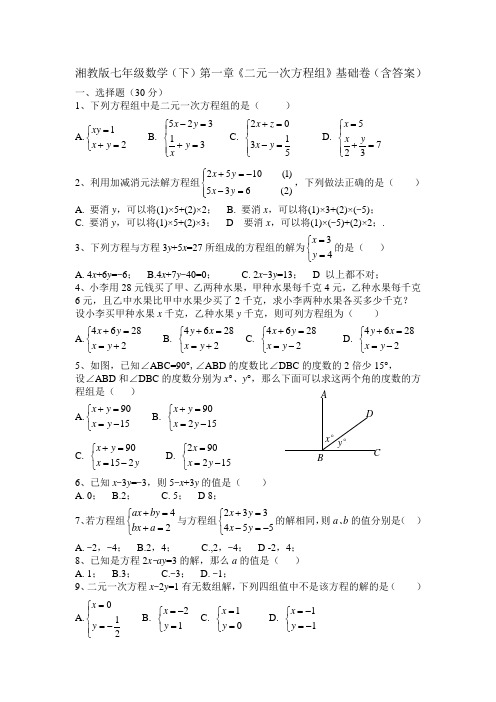 湘教版七年级下第一章《二元一次方程组》基础卷含答案