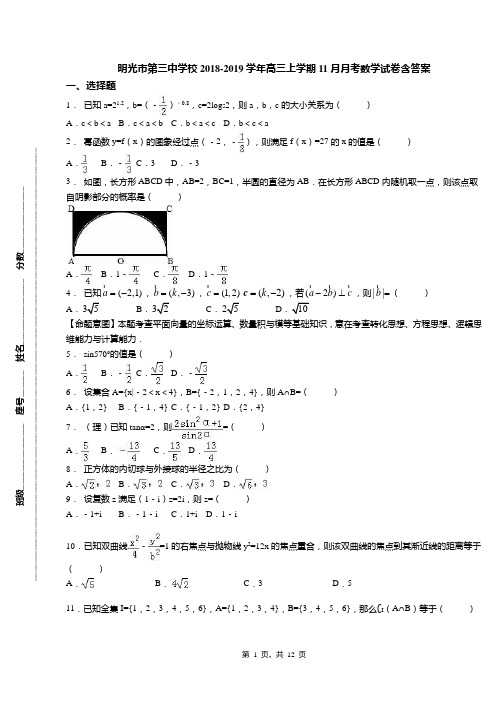 明光市第三中学校2018-2019学年高三上学期11月月考数学试卷含答案