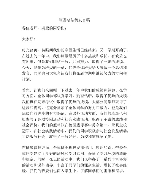 班委总结稿发言稿