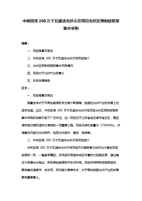 中核田湾200万千瓦滩涂光伏示范项目光伏区预制桩框架集中采购