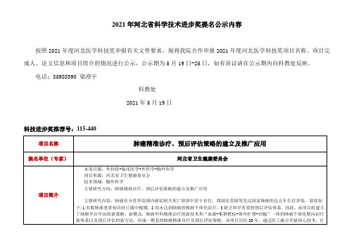 2021年河北省科学技术进步奖提名公示内容2