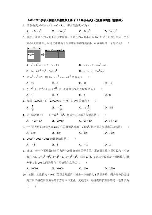 14.2乘法公式 优生辅导训练 2021-2022学年人教版八年级数学上册  