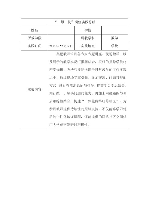 一师一技岗位实践总结