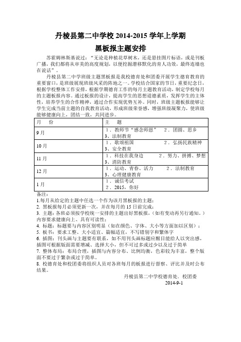 上学期黑板报主题安排