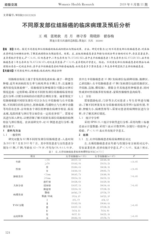 不同原发部位结肠癌的临床病理及预后分析