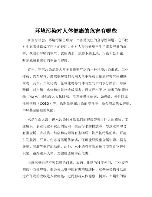 环境污染对人体健康的危害有哪些