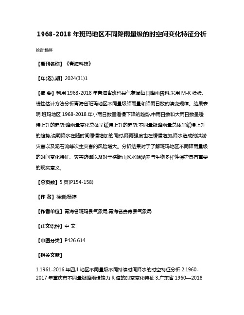 1968-2018年班玛地区不同降雨量级的时空间变化特征分析