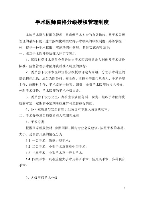 手术医师资格分级授权管理制度