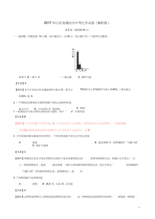 2017年山东省潍坊市中考化学试卷(解析版)