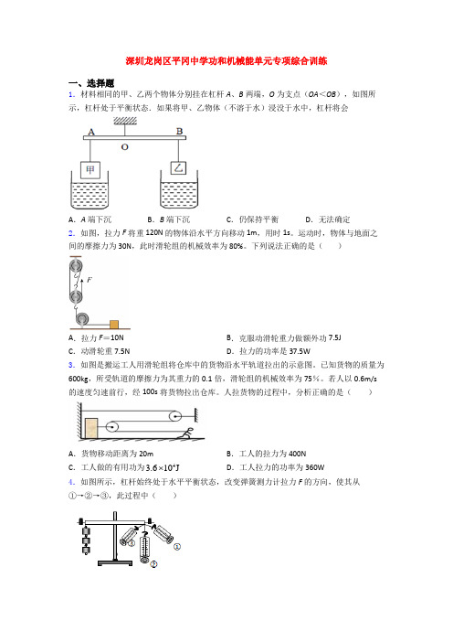 深圳龙岗区平冈中学功和机械能单元专项综合训练