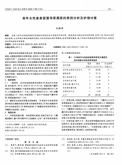 老年女性患者留置导尿漏尿的原因分析及护理对策