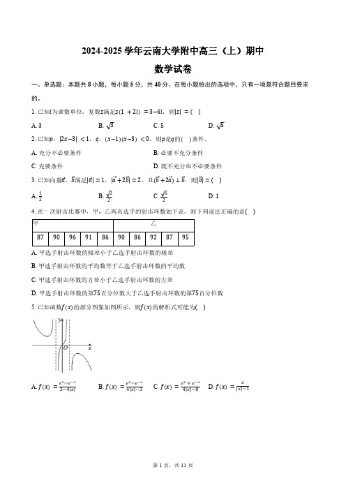 2024-2025学年云南省昆明市云南大学附中高三(上)期中数学试卷(含答案)