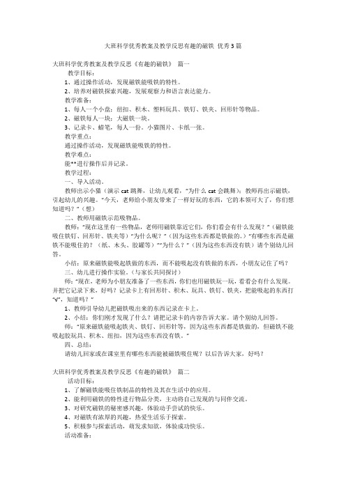 大班科学优秀教案及教学反思有趣的磁铁 优秀3篇