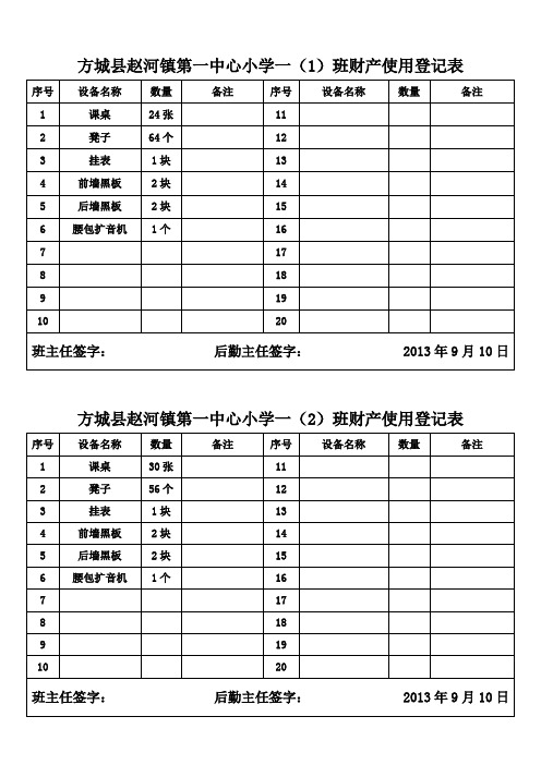 财产使用登记表