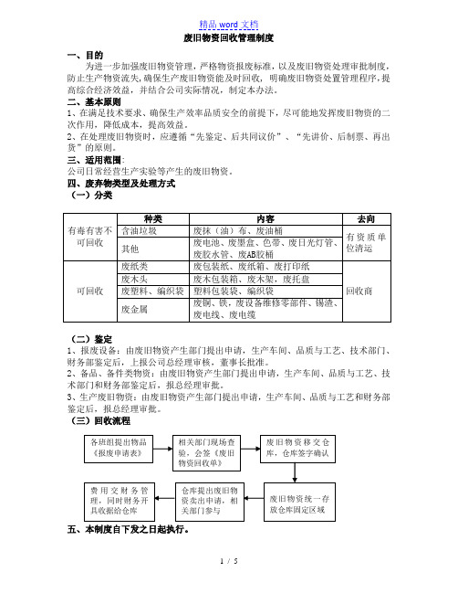 废旧物资回收管理制度,废弃物分类、处理方式、回收流程