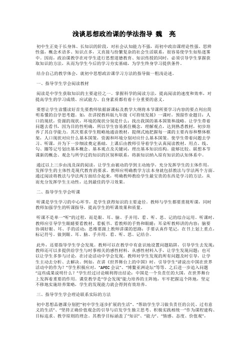 浅谈思想政治课的学法指导  魏 亮