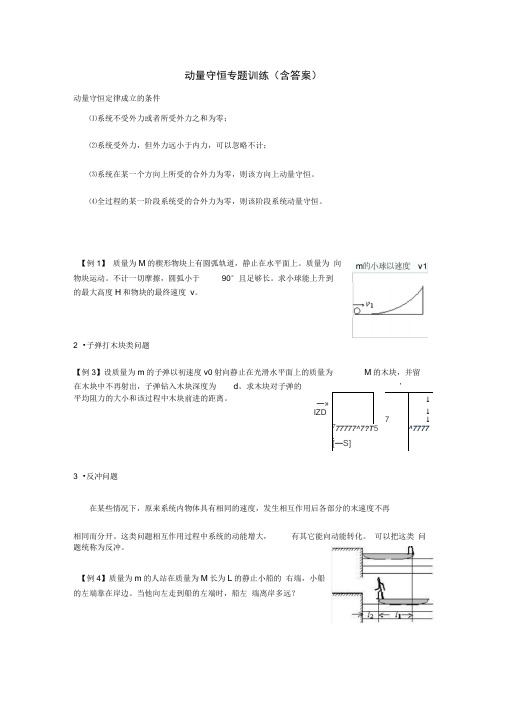 动量守恒专题训练含答案