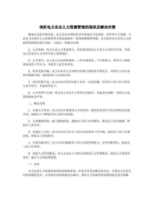 浅析电力企业人力资源管理的现状及解决对策