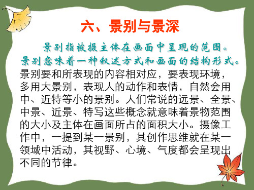 六、景别与景深 景别指被摄主体在画面中呈现的范围。景别意味着一推荐优秀PPT