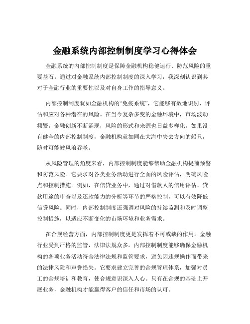 金融系统内部控制制度学习心得体会