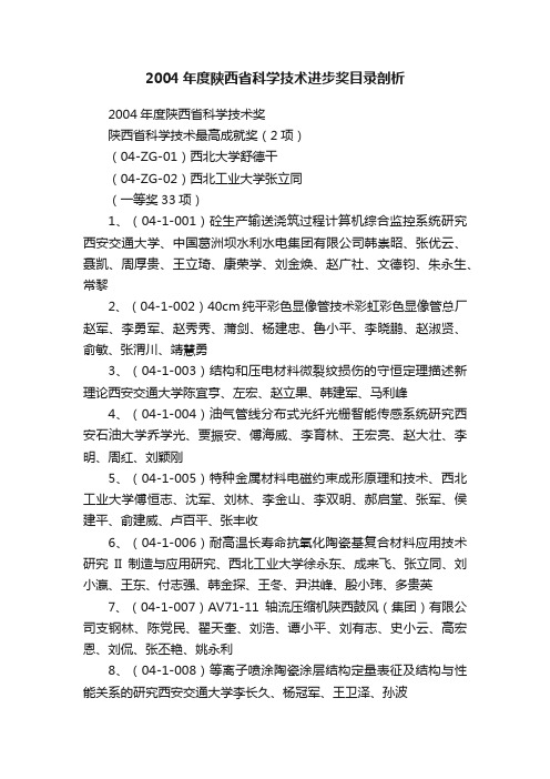 2004年度陕西省科学技术进步奖目录剖析