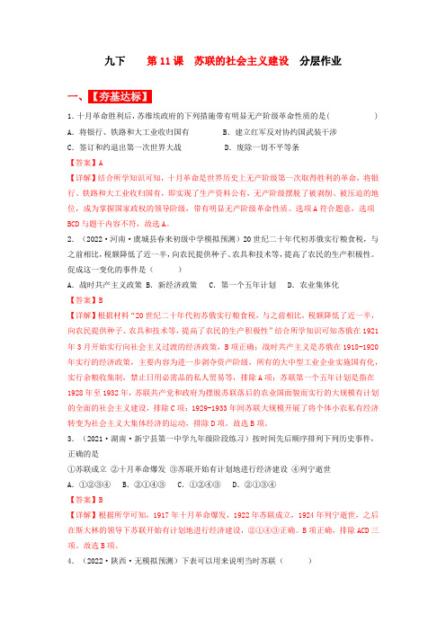 第11课 苏联的社会主义建设(分层作业)(解析版)【统编版九下历史精品备课】