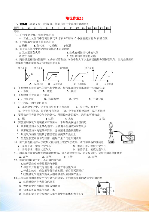 江苏省盐城市大丰市万盈第二中学九年级化学下学期培优作业13 新人教版