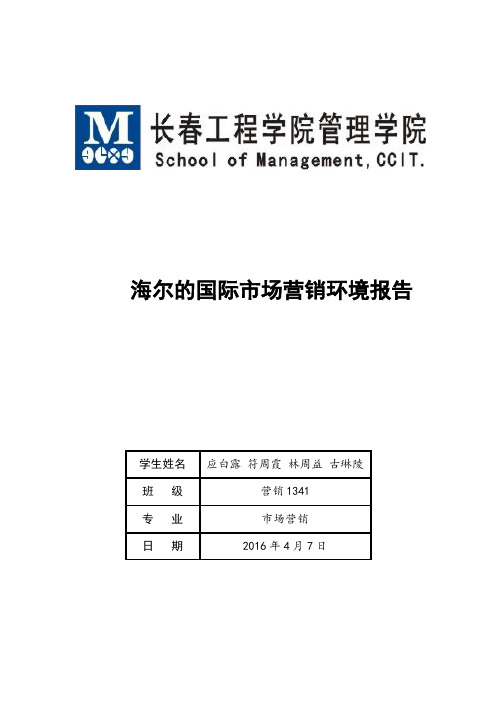 海尔的国际市场营销环境报告